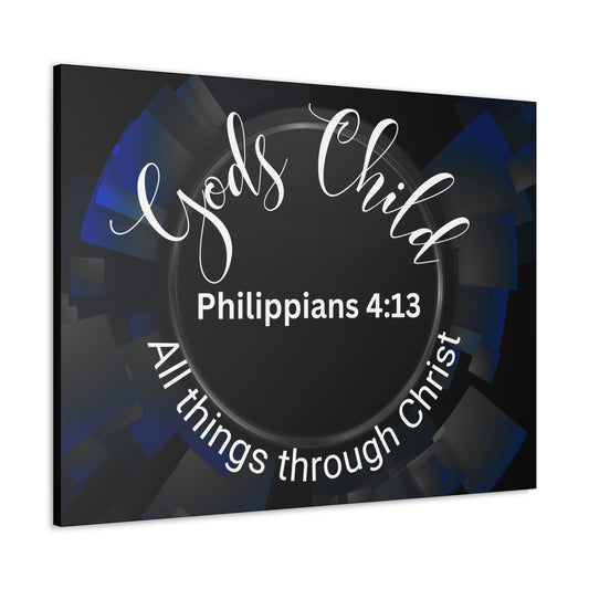 Christian Wall Art: Scripture Philippians 4:13 All thing through Christ/Gods Child (Wood Frame Ready to Hang)