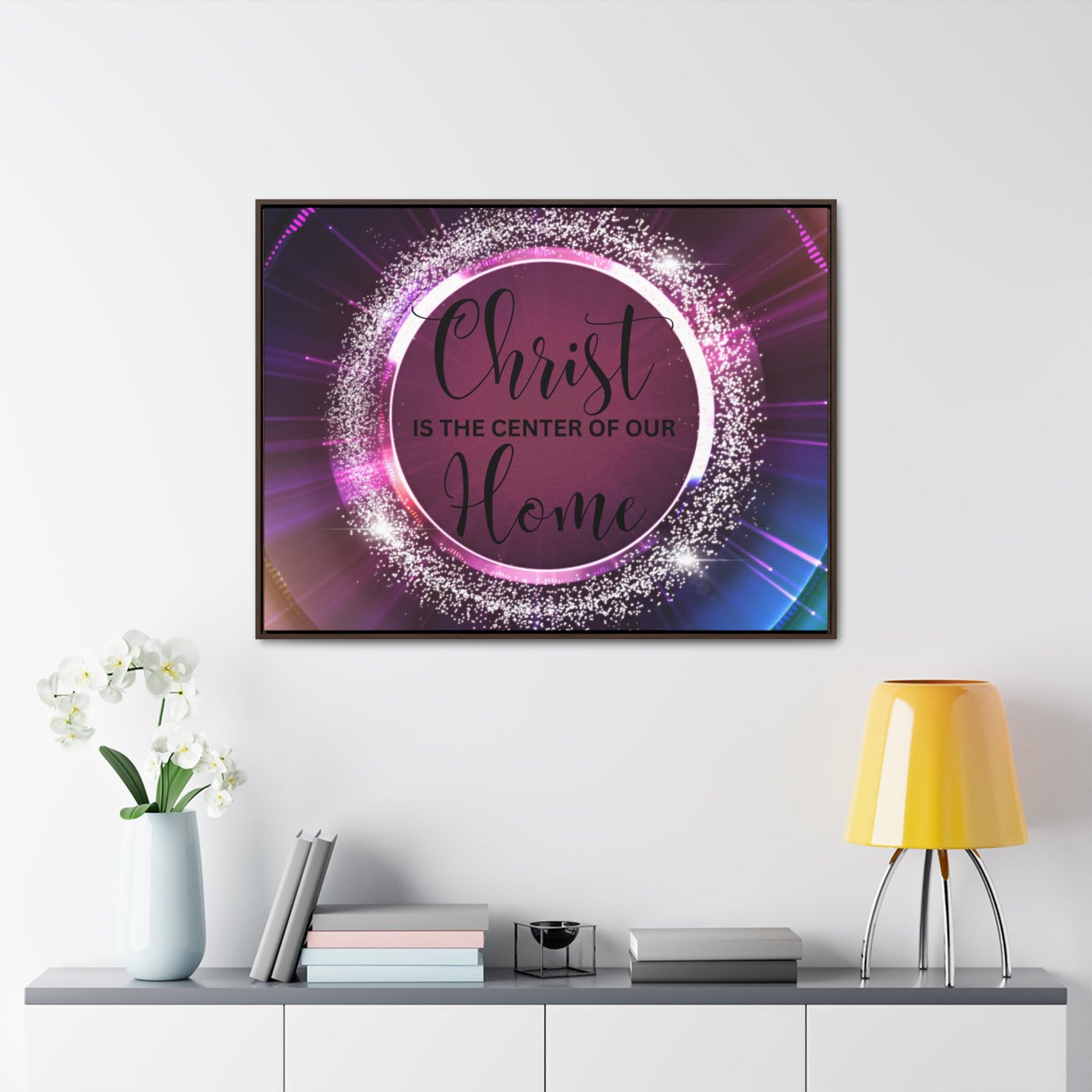 Christian Wall Art: Christ Is the Center of Our Home (Floating Frame)