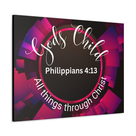 Christian Wall Art: Scripture Philippians 4:13 All thing through Christ/Gods Child (Wood Frame Ready to Hang)