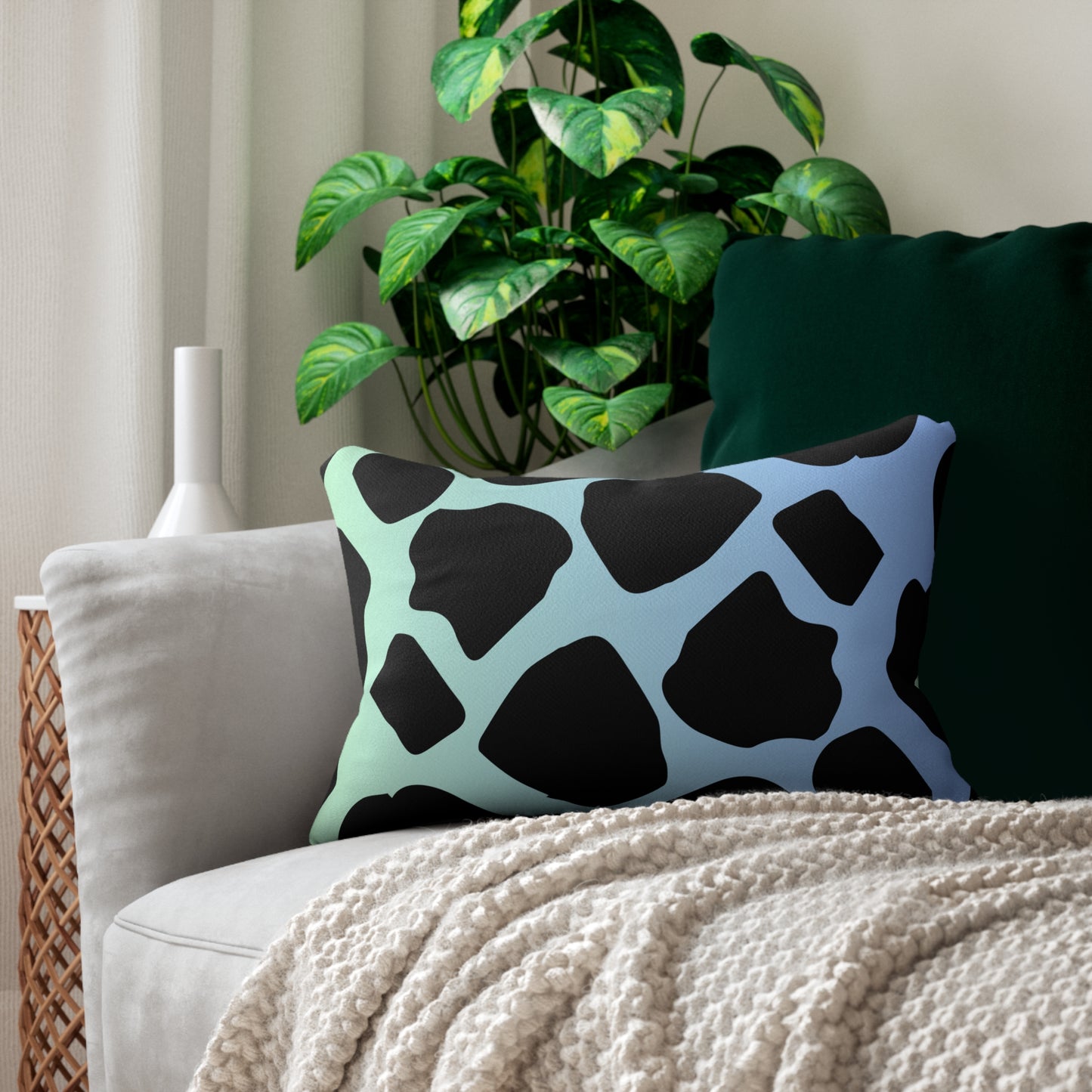 Cow Print Blue-Green Ombre Accent Pillow