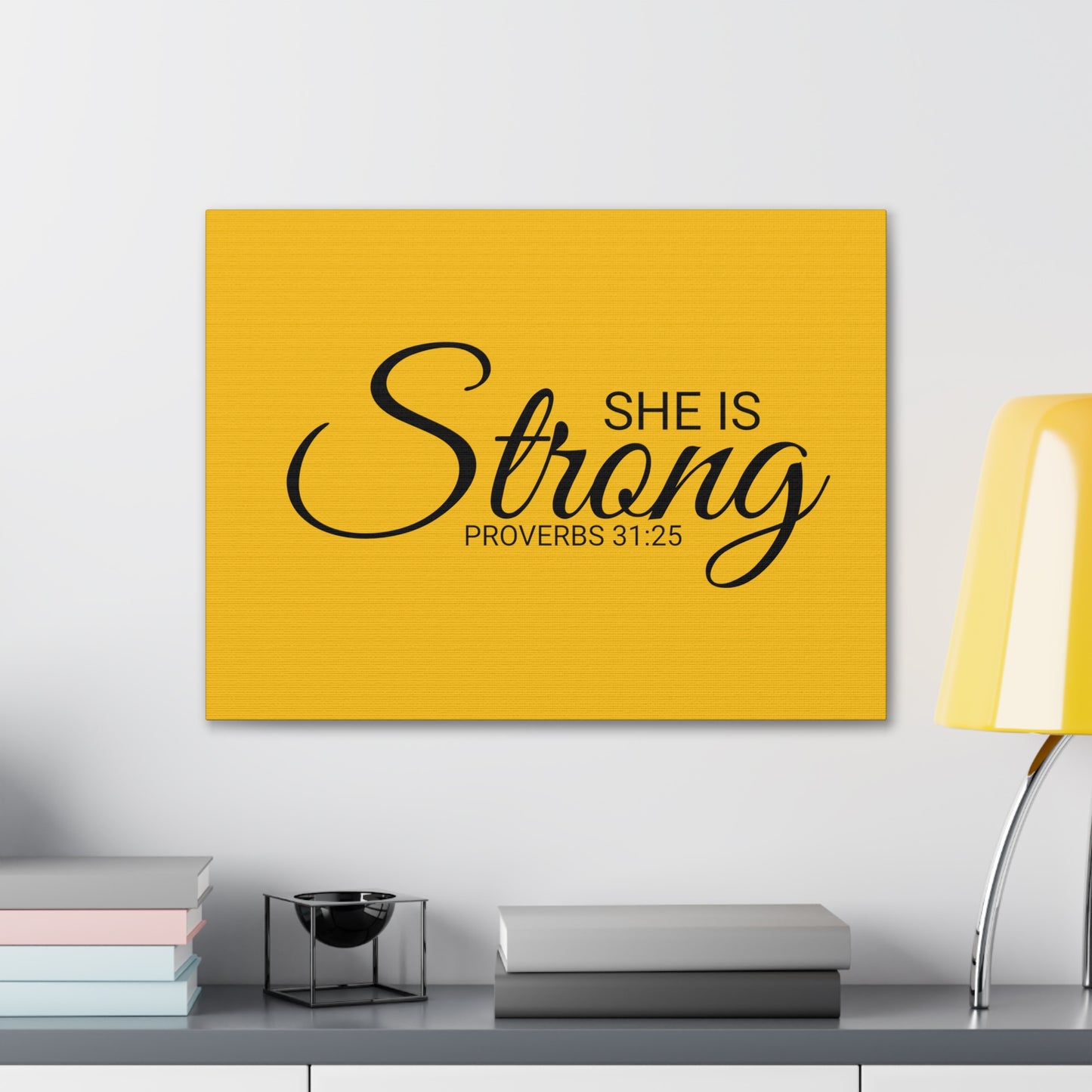 Christian Wall Art "She is Strong" Verse Proverbs 31:25 Ready to Hang Unframed