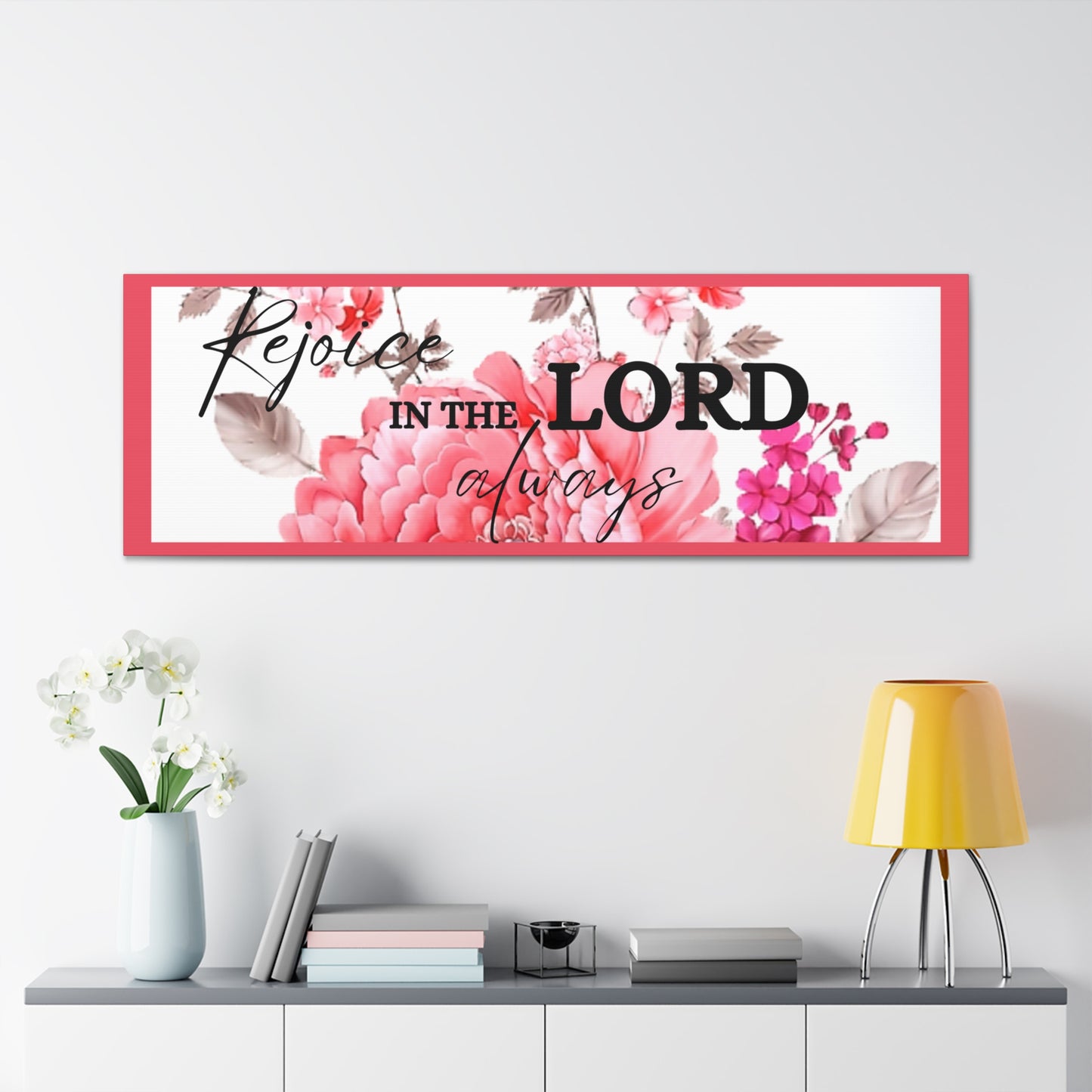 Christian Wall Art: Rejoice in the Lord (Wood Frame Ready to Hang)