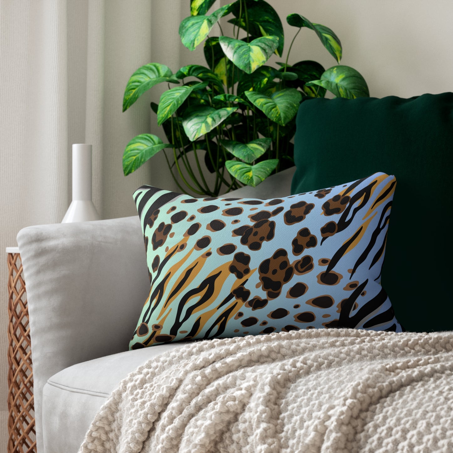 Animal Print - Blue-Green Ombre Accent Pillow