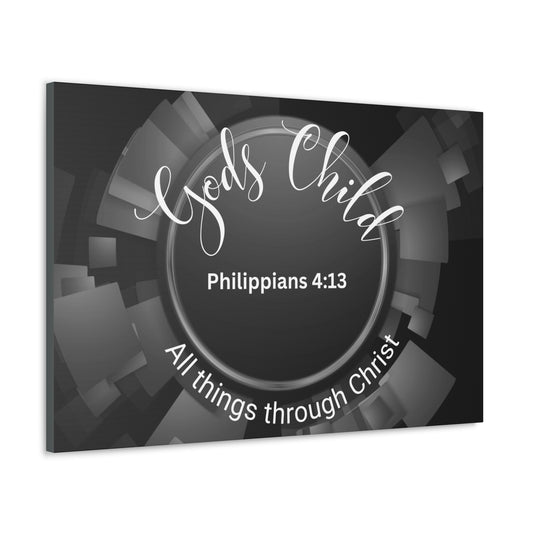 Christian Wall Art: Scripture Philippians 4:13 All thing through Christ/Gods Child (Wood Frame Ready to Hang)