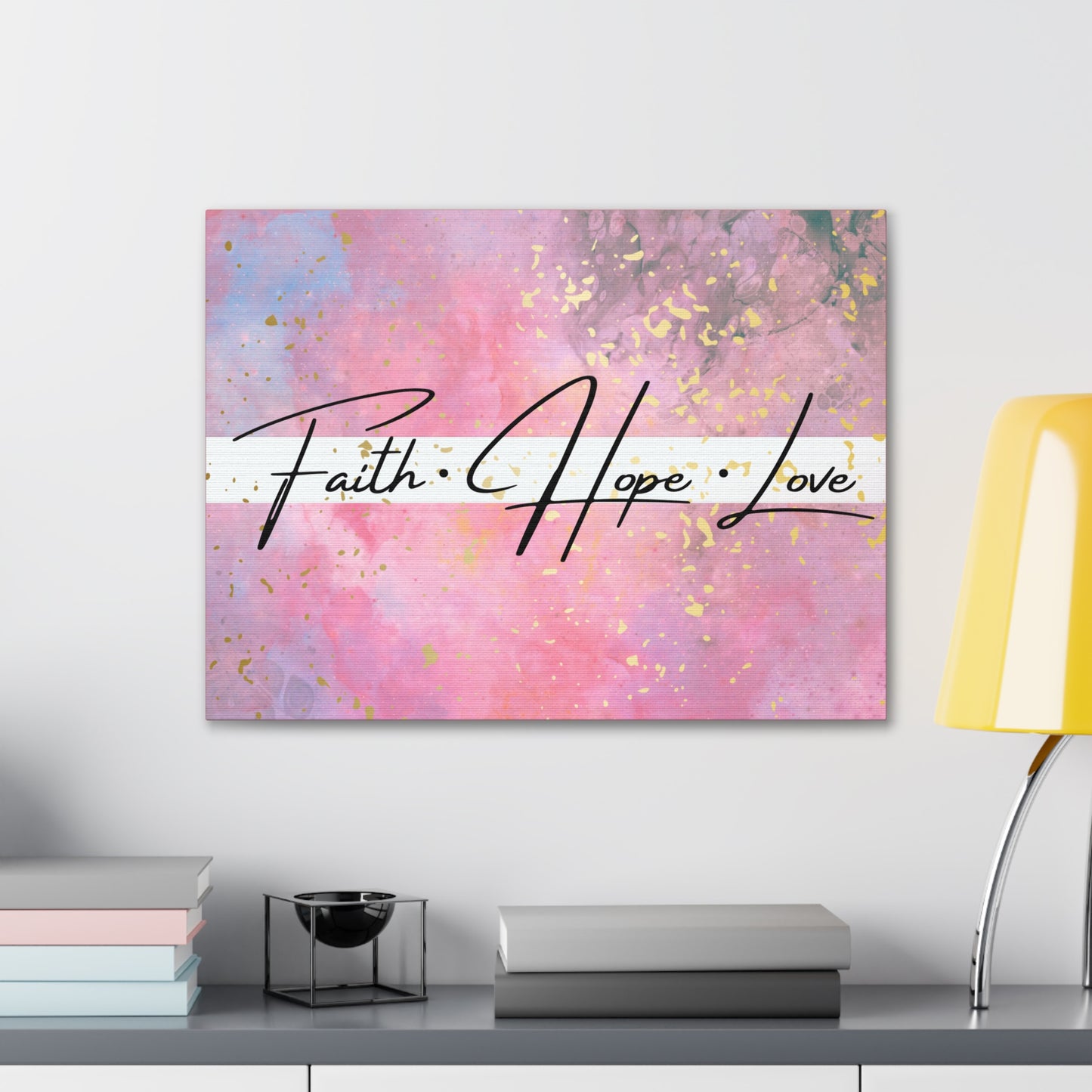 Christian Wall Art: Faith Love Hope (Wood Frame Ready to Hang)