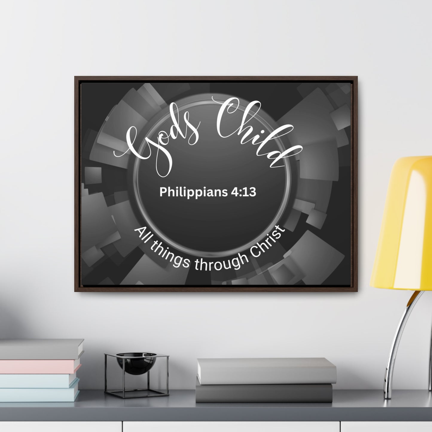 Christian Wall Art: Scripture Philippians 4:13 All thing through Christ/Gods Child (Floating Frame)