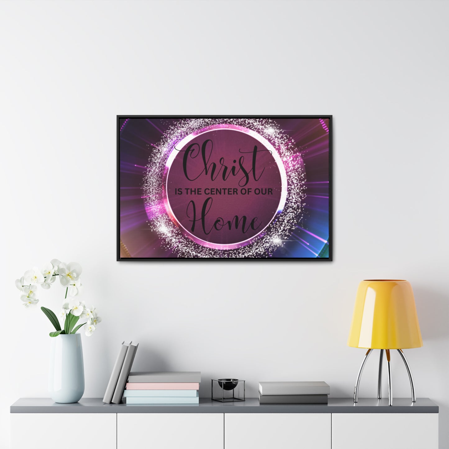 Christian Wall Art: Christ Is the Center of Our Home (Floating Frame)