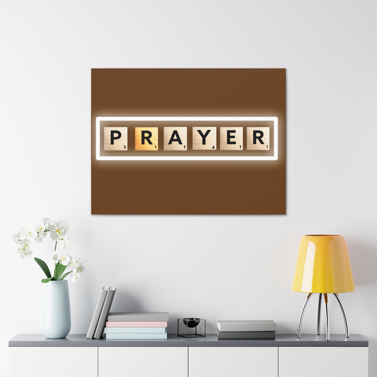 Arte cristiano de la pared: Oración (marco de madera listo para colgar)