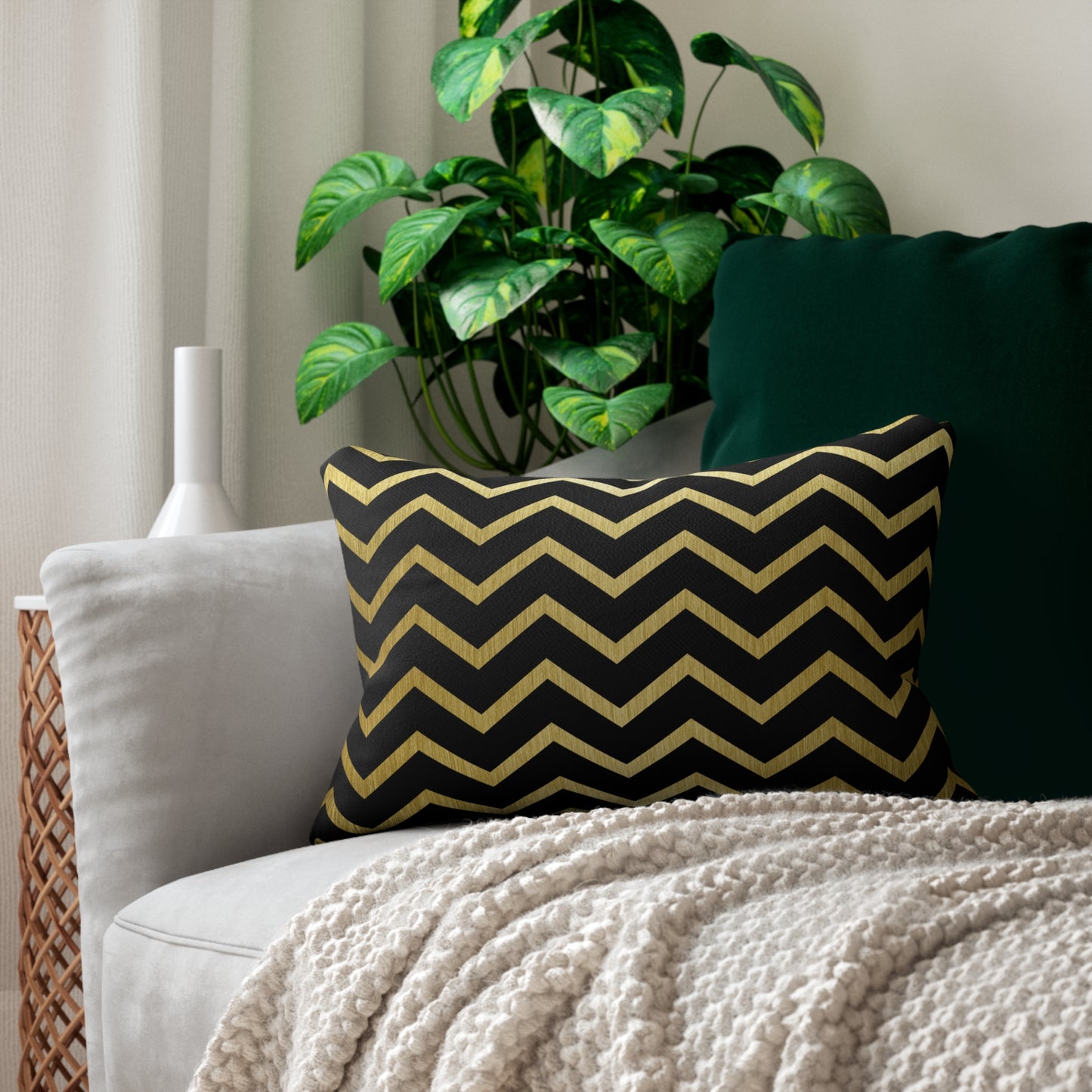 Chevron Black and Gold Accent Pillow