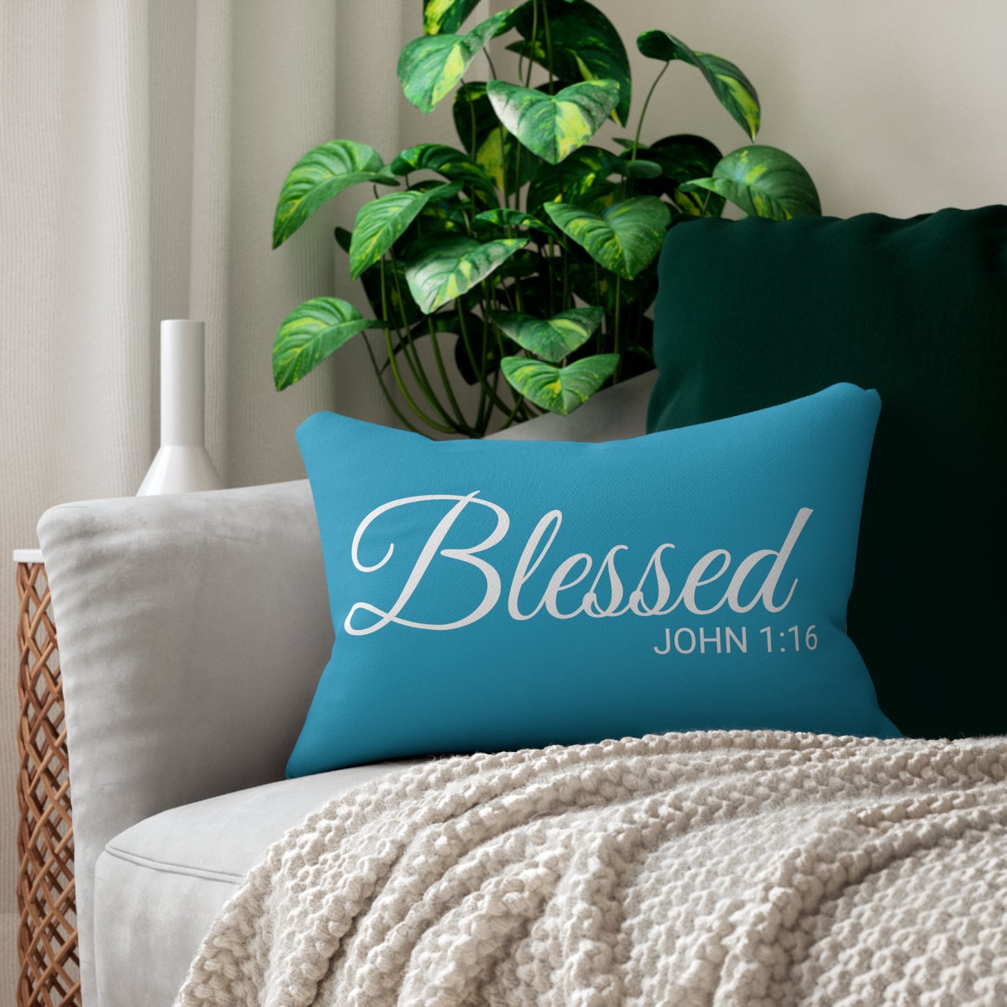 Scripture Blessed John 1:16 Bible Verse Accent Pillow