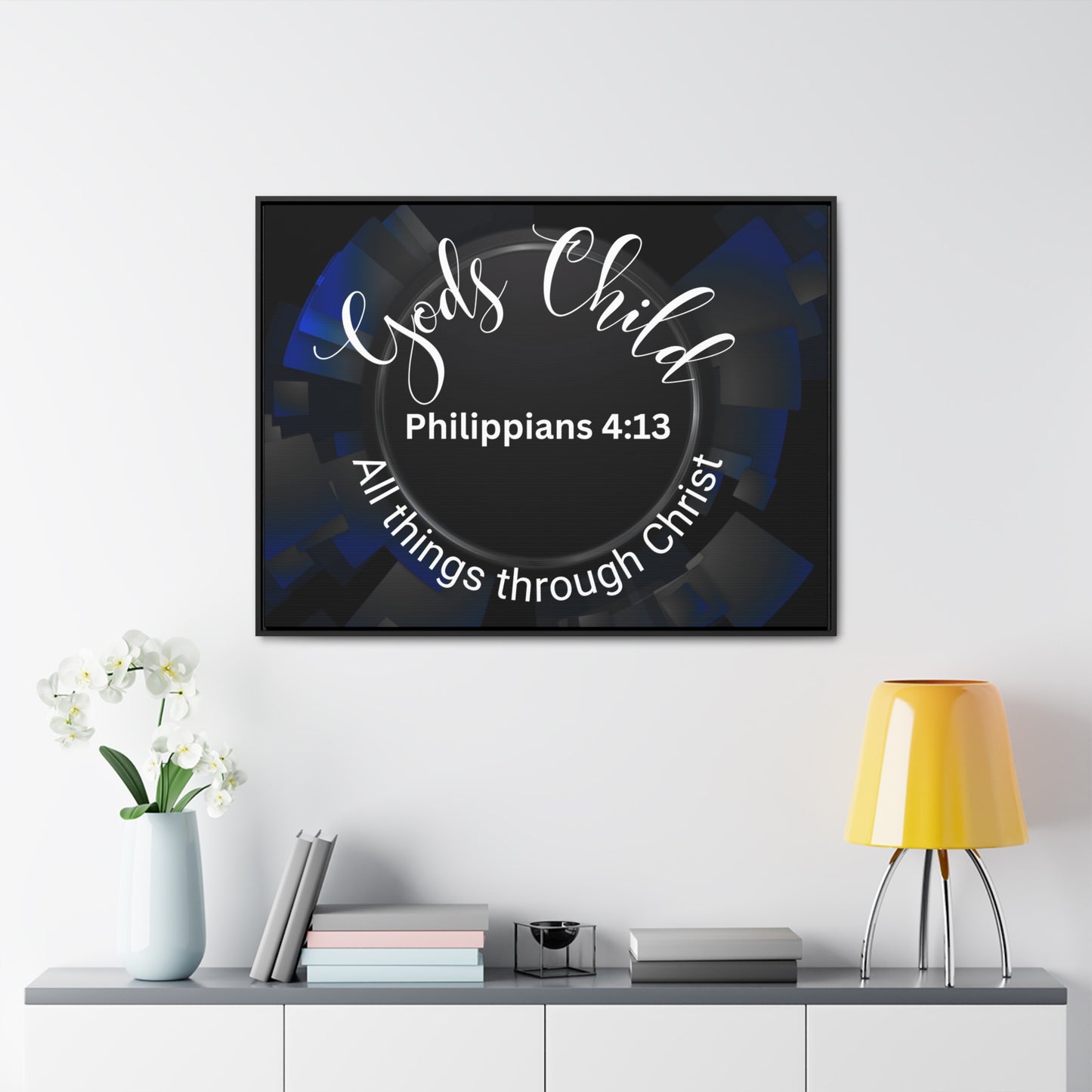 Christian Wall Art: Scripture Philippians 4:13 All thing through Christ/Gods Child (Floating Frame)