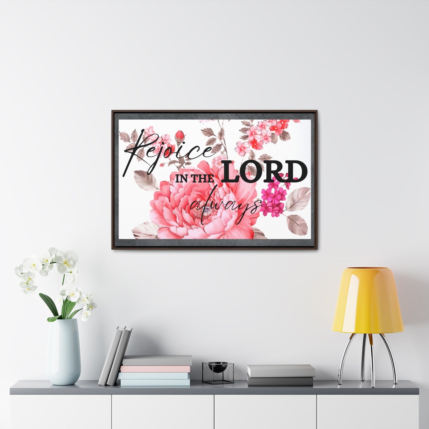 Christian Wall Art: Rejoice in the Lord (Floating Frame)