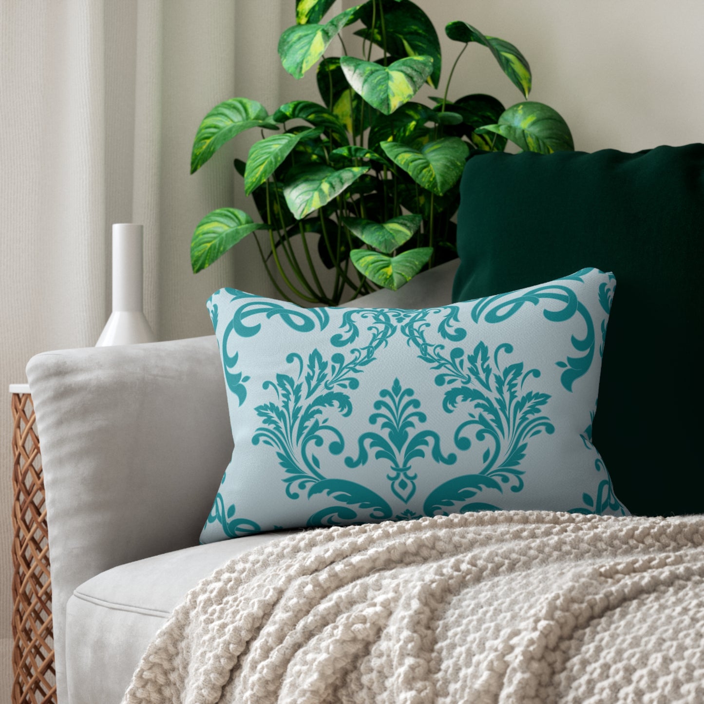 Paisley Turquoise and White Accent Pillow