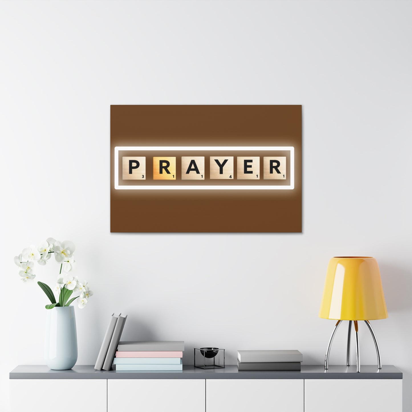 Arte cristiano de la pared: Oración (marco de madera listo para colgar)