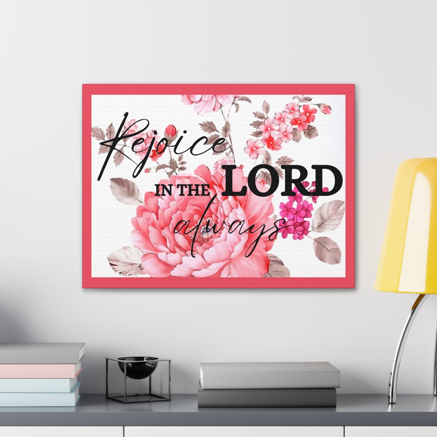 Christian Wall Art: Rejoice in the Lord (Wood Frame Ready to Hang)