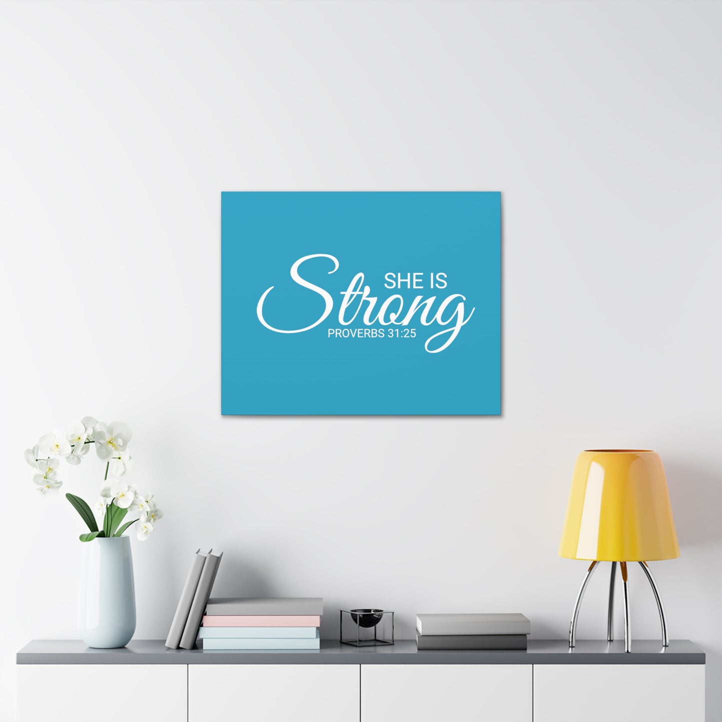 Christian Wall Art "She is Strong" Verse Proverbs 31:25 Ready to Hang Unframed