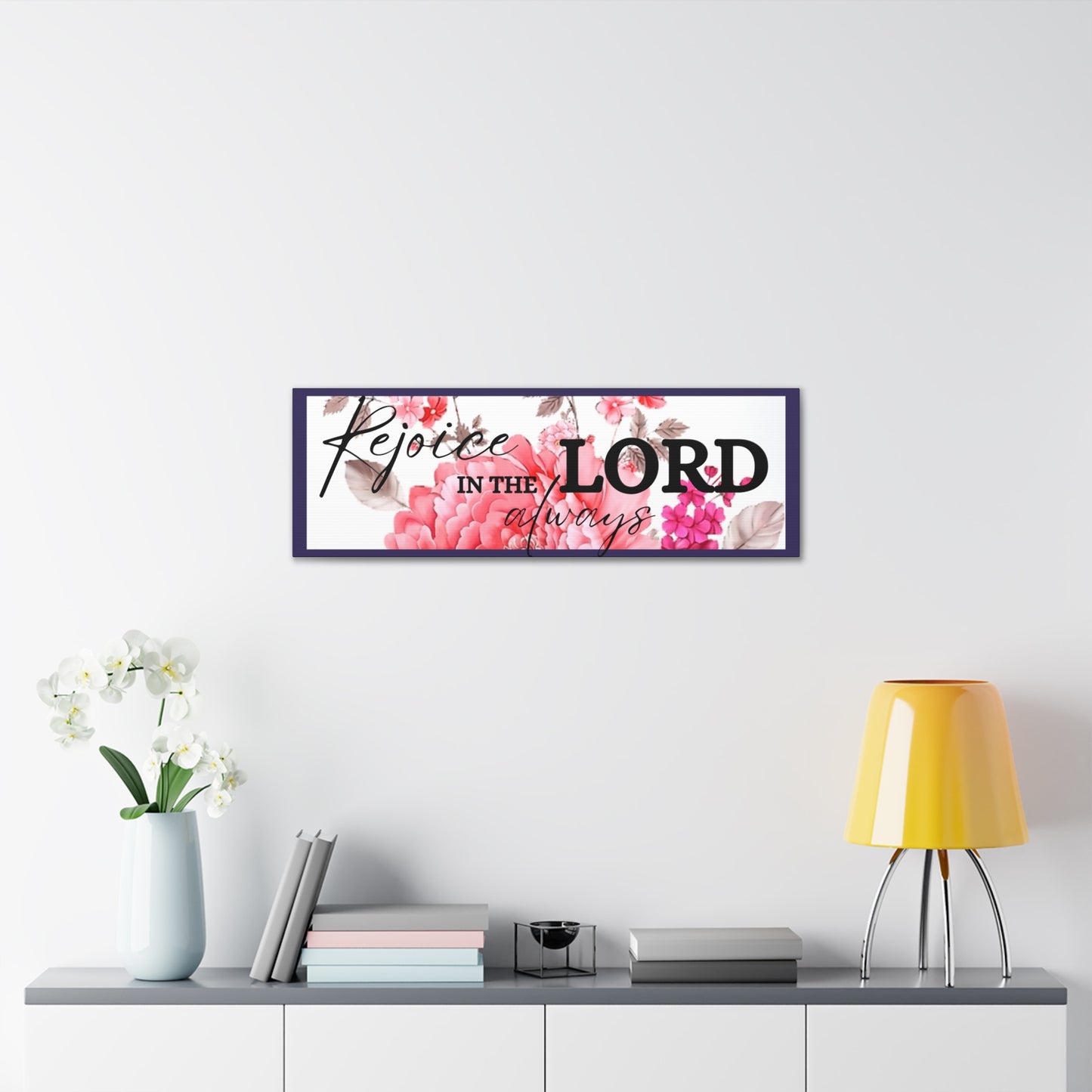 Christian Wall Art: Rejoice in the Lord (Wood Frame Ready to Hang)