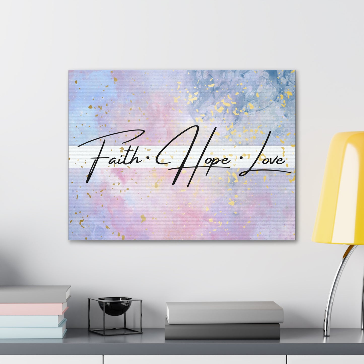 Christian Wall Art: Faith Love Hope (Wood Frame Ready to Hang)