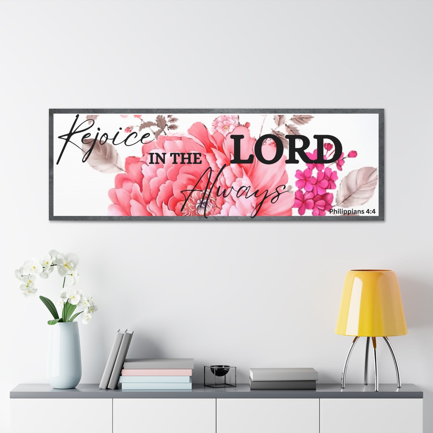 Christian Wall Art: Rejoice In The Lord (Wood Frame Ready to Hang)