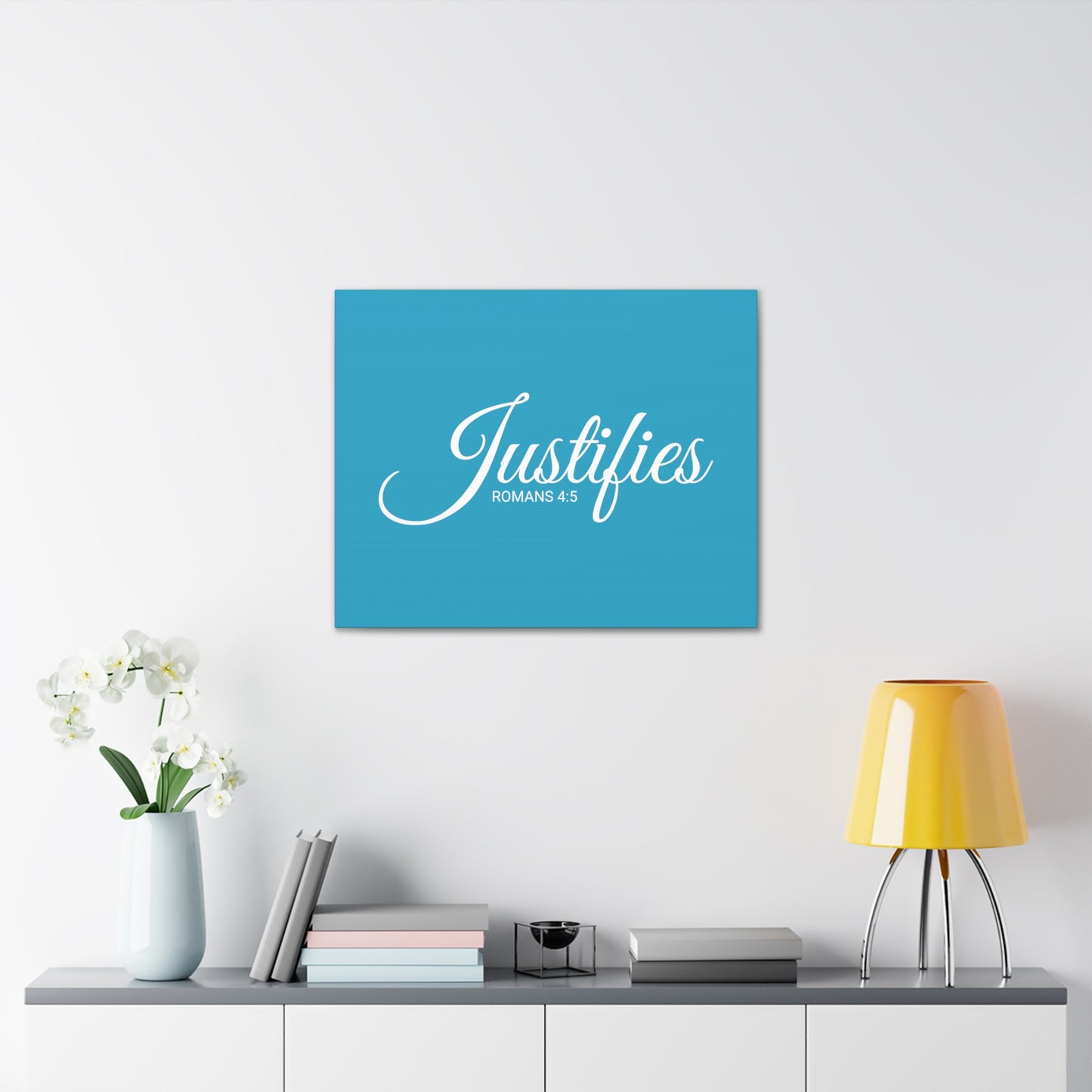 Christian Wall Art "Justifies" Verse Romans 4:5 Ready to Hang Unframed