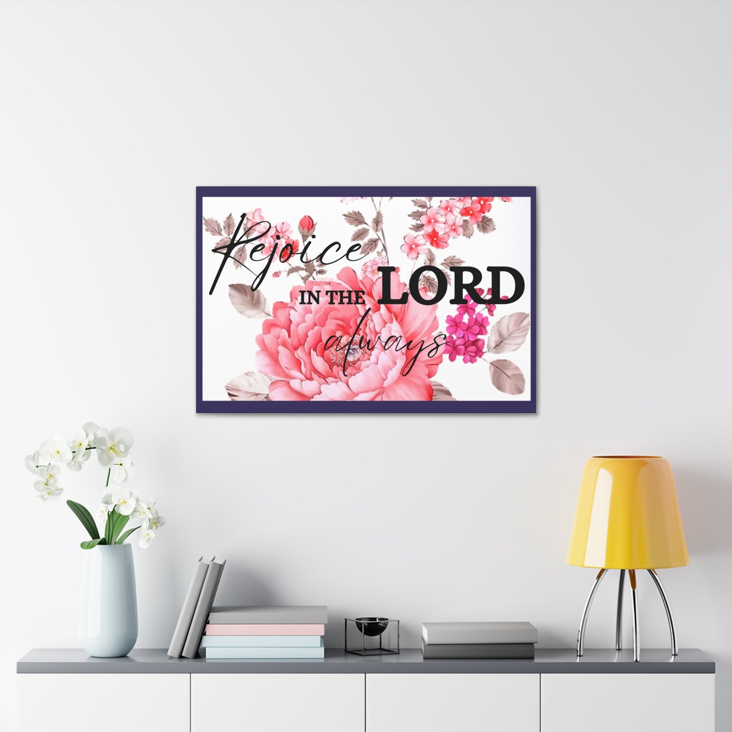 Christian Wall Art: Rejoice in the Lord (Wood Frame Ready to Hang)