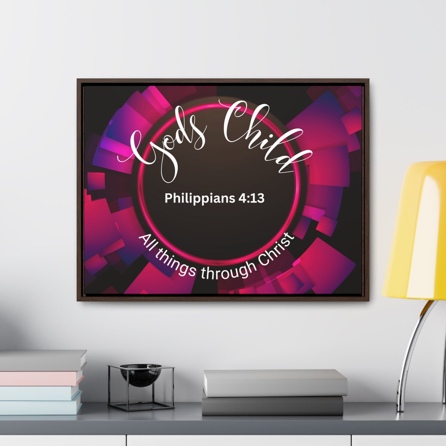 Christian Wall Art: Scripture Philippians 4:13 All thing through Christ/Gods Child (Floating Frame)