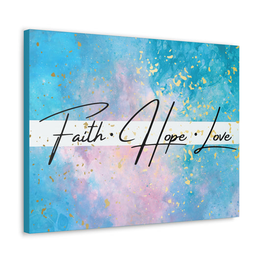 Arte de pared cristiano: Fe, amor, esperanza (marco de madera listo para colgar)