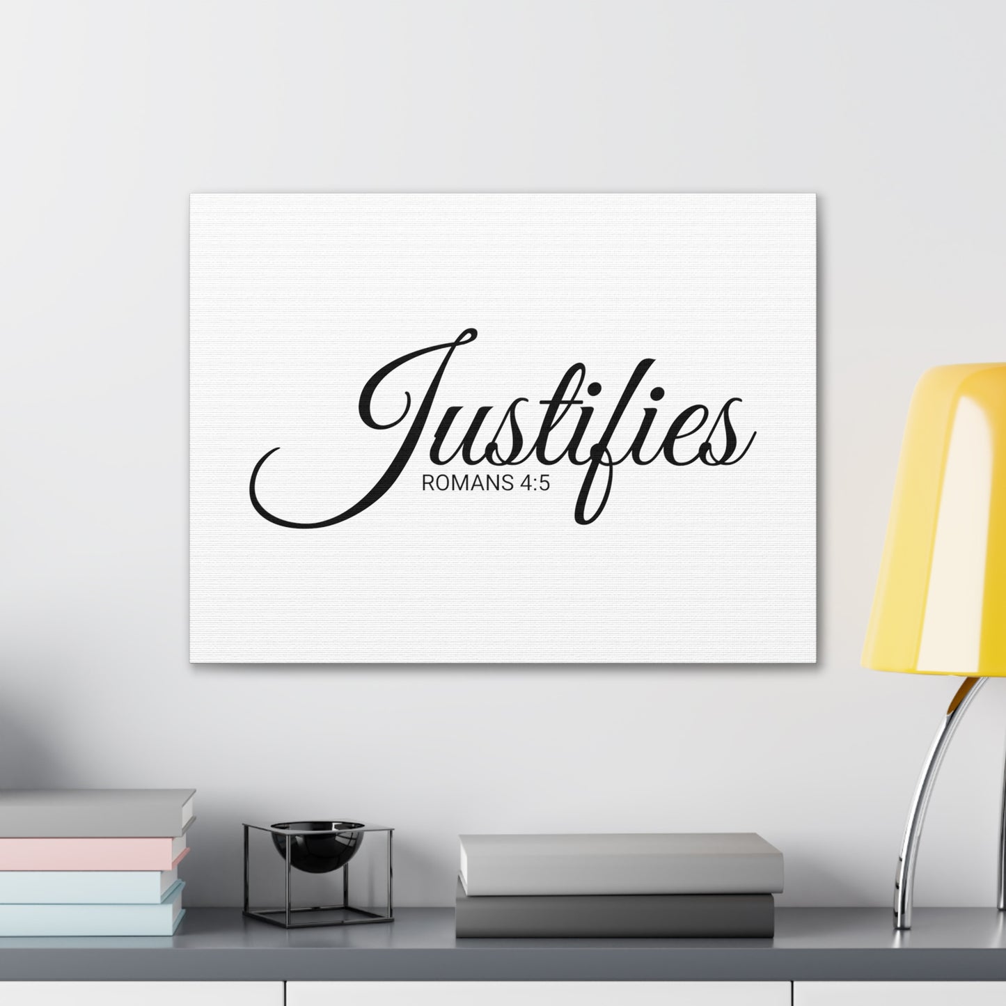 Christian Wall Art "Justifies" Verse Romans 4:5 Ready to Hang Unframed