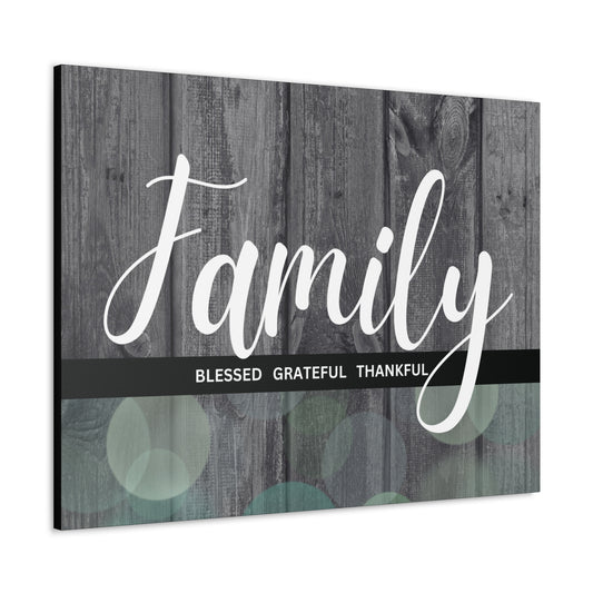 Arte cristiano de la pared: familia, bendecida, agradecida, agradecida (marco de madera listo para colgar)