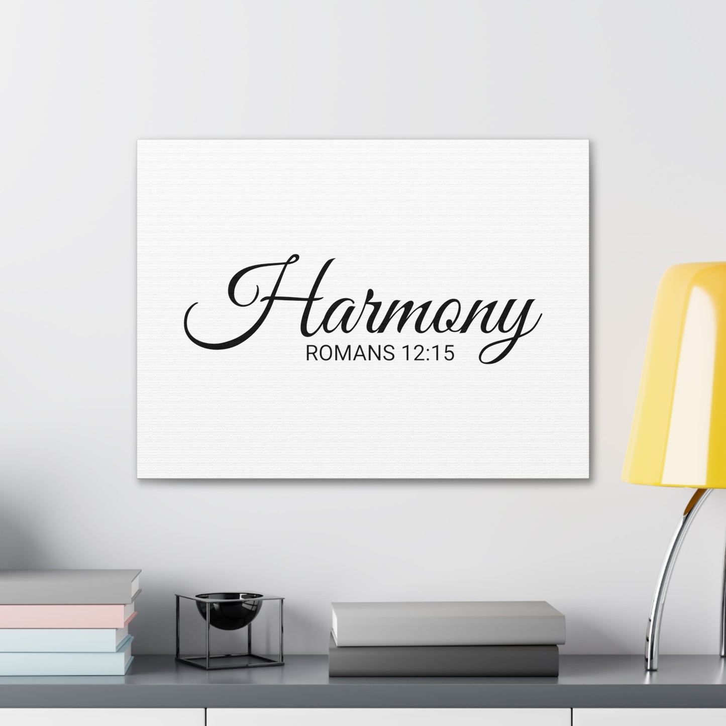 Christian Wall Art "Harmony" Verse Romans 12:15 Ready to Hang Unframed