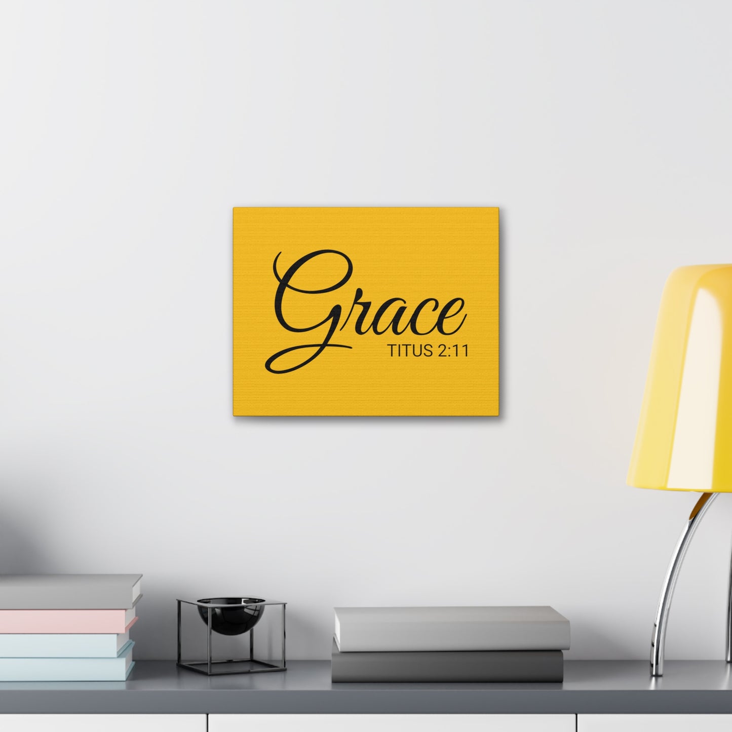 Arte de pared cristiano "Grace" Versículo Tito 2:11 listo para colgar sin marco