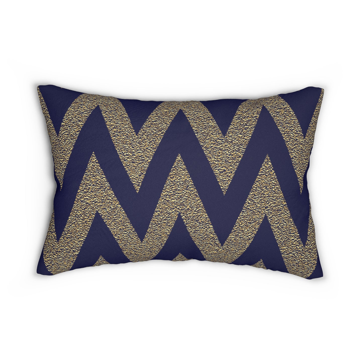 Almohada decorativa en zigzag azul marino y dorado