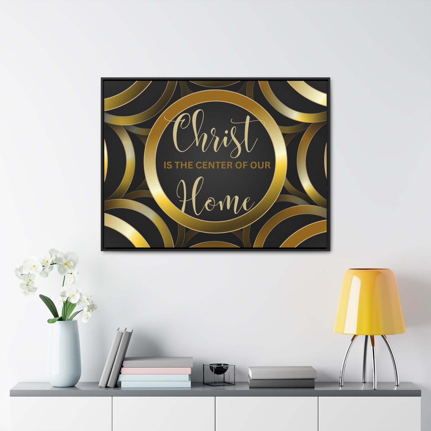 Christian Wall Art: Christ Is the Center of Our Home (Floating Frame)