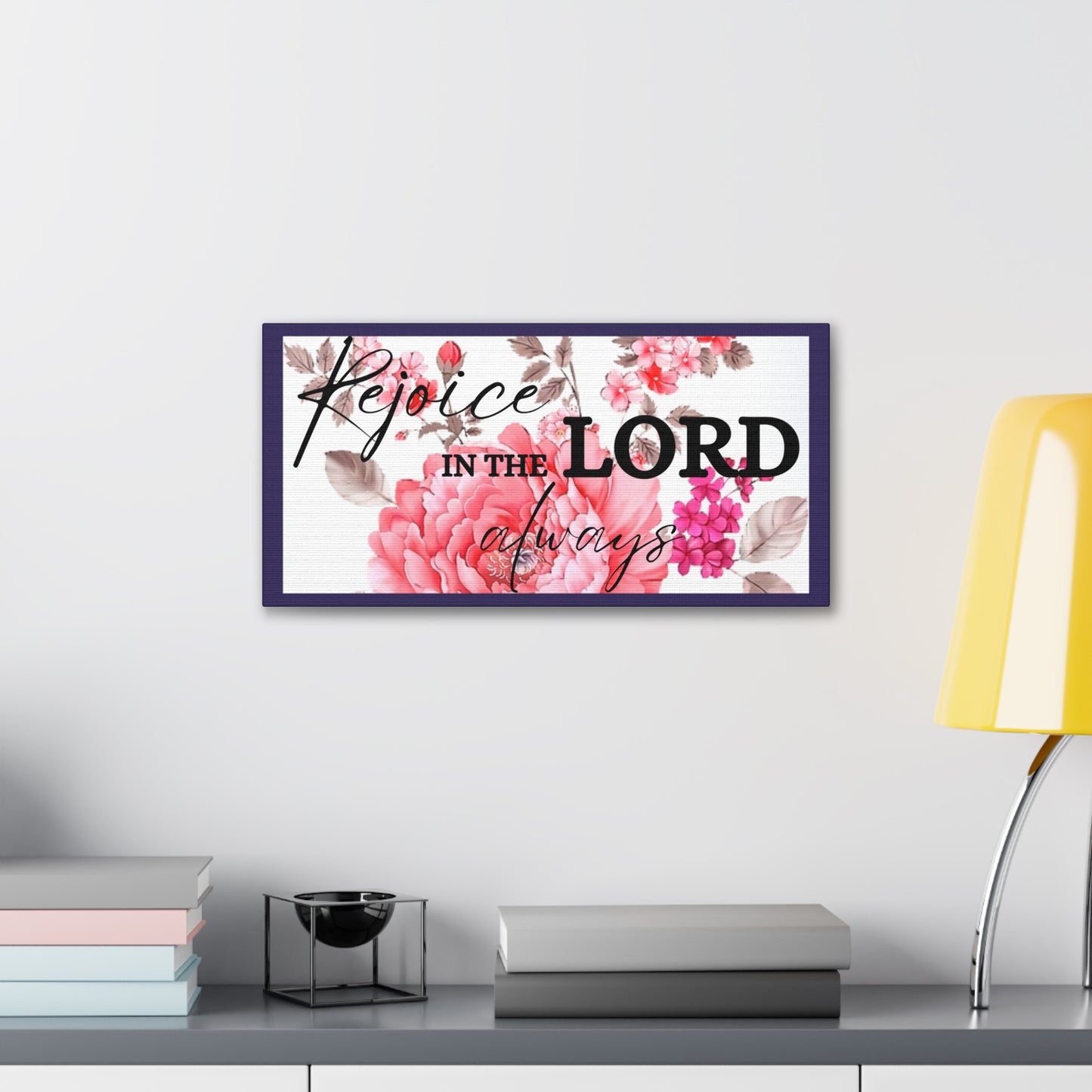 Christian Wall Art: Rejoice in the Lord (Wood Frame Ready to Hang)