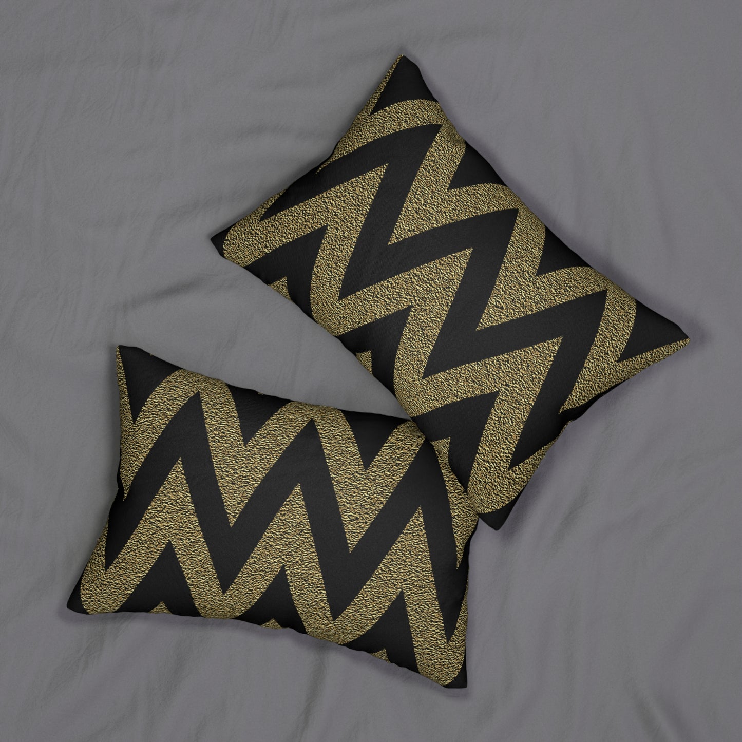 Almohada decorativa en zigzag negra y dorada